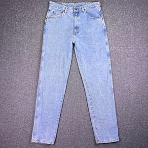 VTG 90s Wrangler Jeans Mens 34x34 Light Blue Western Rodeo Cowboy High Rise USA